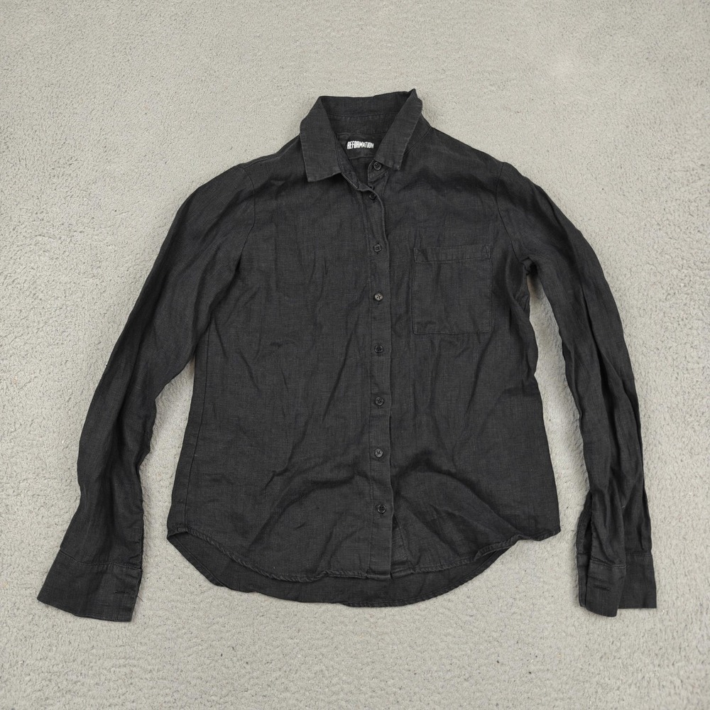 Reformation Shirt Womens XS Gray 100% Linen Button Front Long Sleeve Collared